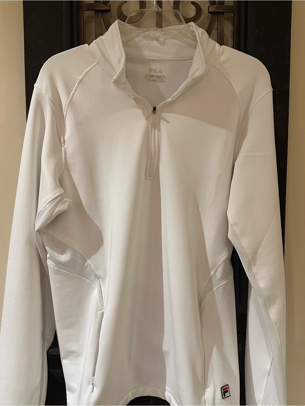 Fila White Athletic Quarter-Zip Pullover with Mesh Panels